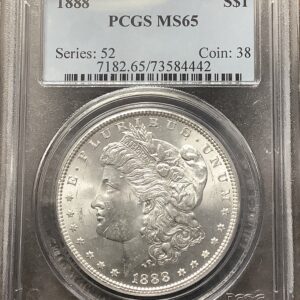 1888 Morgan Silver Dollar - Blast White Lustrous Gem PCGS MS65 Older Blue Holder