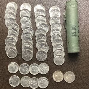 Opened OBW Original Shotgun Bank Wrapped BU Roll of 1964-D Denver Uncirculated Roosevelt Dimes. 