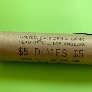 OBW 1962D BU Bank Wrapped Roll 90% Silver Roosevelt Dimes United California Bank