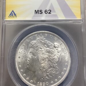 1890-S Morgan Silver Dollar ANACS MS62 Lustrous Silver White Coin Better Date