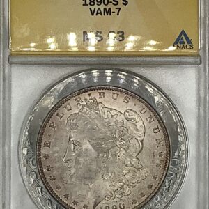 1890-S Morgan Silver Dollar ANACS MS63 VAM 7 Lustrous Lightly Toned Better Date