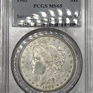 1903 Morgan Silver Dollar PCGS MS65 Lustrous White Gem Tough Date Older Blue Holde