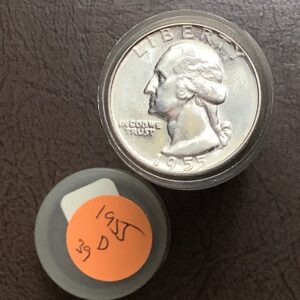 Short BU Roll 1955-D 90% Silver Washington Quarters 39 Coins w/$80 Ag Melt=$581