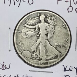 1919-D Silver Walking Liberty Half Dollar F+ Detail Scratch Original Surfaces