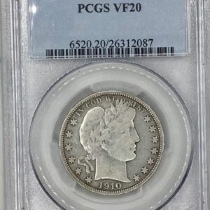 1910-S Silver Barber Half Dollar PCGS VF20 Scarce Date Looks 25!