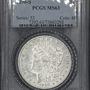 1890-S Morgan Silver Dollar PCGS MS63 Lustrous Frosty White Coin Old Holder OH