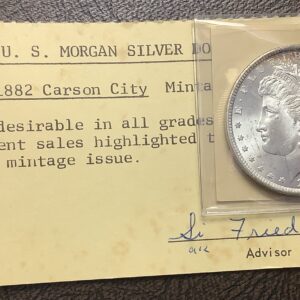 1882-CC Morgan Silver Dollar Choice BU Vintage 1980s Graded by Seymour Friedman