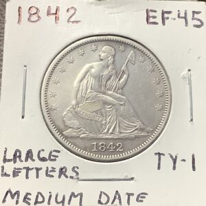 1842 Seated Liberty Half Dollar Lg Letters Med Date - XF+ Detail Lightly Cleaned