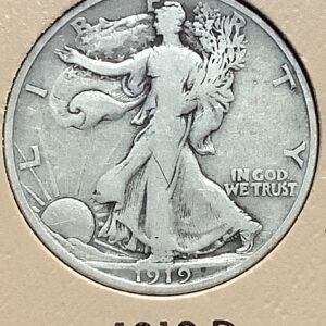 1919-D Silver Walking Liberty Half Dollar F+ Detail Scratch Original Surfaces