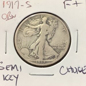 1917-S Silver Walking Liberty Half Dollar Obv MM F+/VF Semi Key Original Surfaces