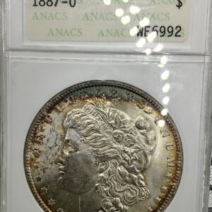1887-O Morgan Silver Dollar ANA ANACS MS62 GORGEOUS COLOR Toning - Sm White Slab
