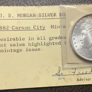 1882-CC Morgan Silver Dollar Choice BU Vintage 1980s Graded by Seymour Friedman