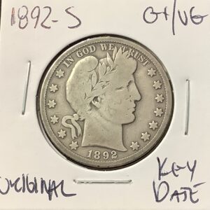 1892-S Silver Barber Half Dollar Original Surfaces - Tough Key Date G+/VG - LITY