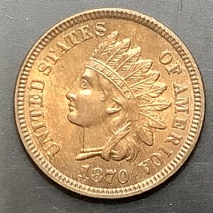 1870 Indian Head Cent Lustrous Red Brown RB Choice BU Tough Date Pretty Toning