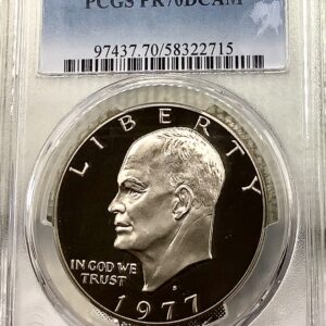 1977-S Proof Eisenhower Dollar PCGS PR70 DCAM Rare PCGS PR70 Black/White Cameo