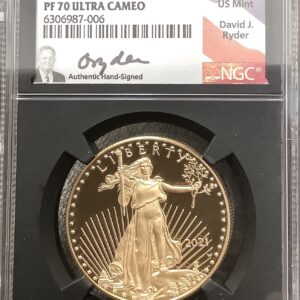 2021 $50 1oz Proof American Gold Eagle Type 1 NGC PF70 UCAM David Ryder Label
