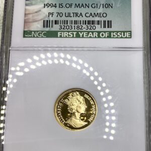 1994 Isle of Man Proof 1/10 Gold Noble 1/10oz .999 Fine Gold NGC PF70 Ultra Cam