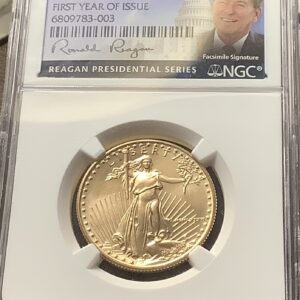 1986 $25 FV 1/2oz American Gold Eagle NGC MS70 Ronald Reagan Facsimile Cabral